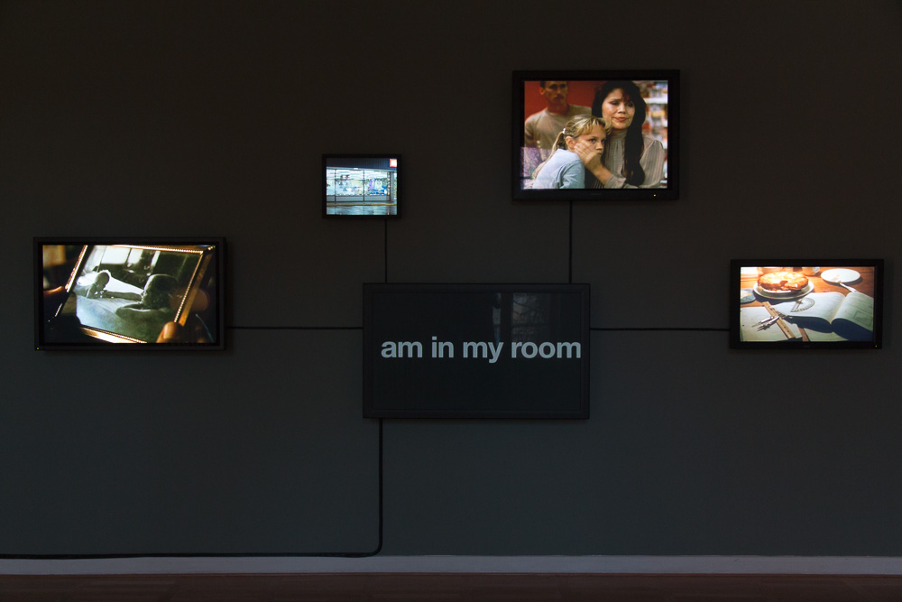 Bjørn Melhus: This is my Home, 5 channel video installation on 5 flat screens, 2011, installation view: Live Action Hero, Haus am Waldsee, Berlin, 2011